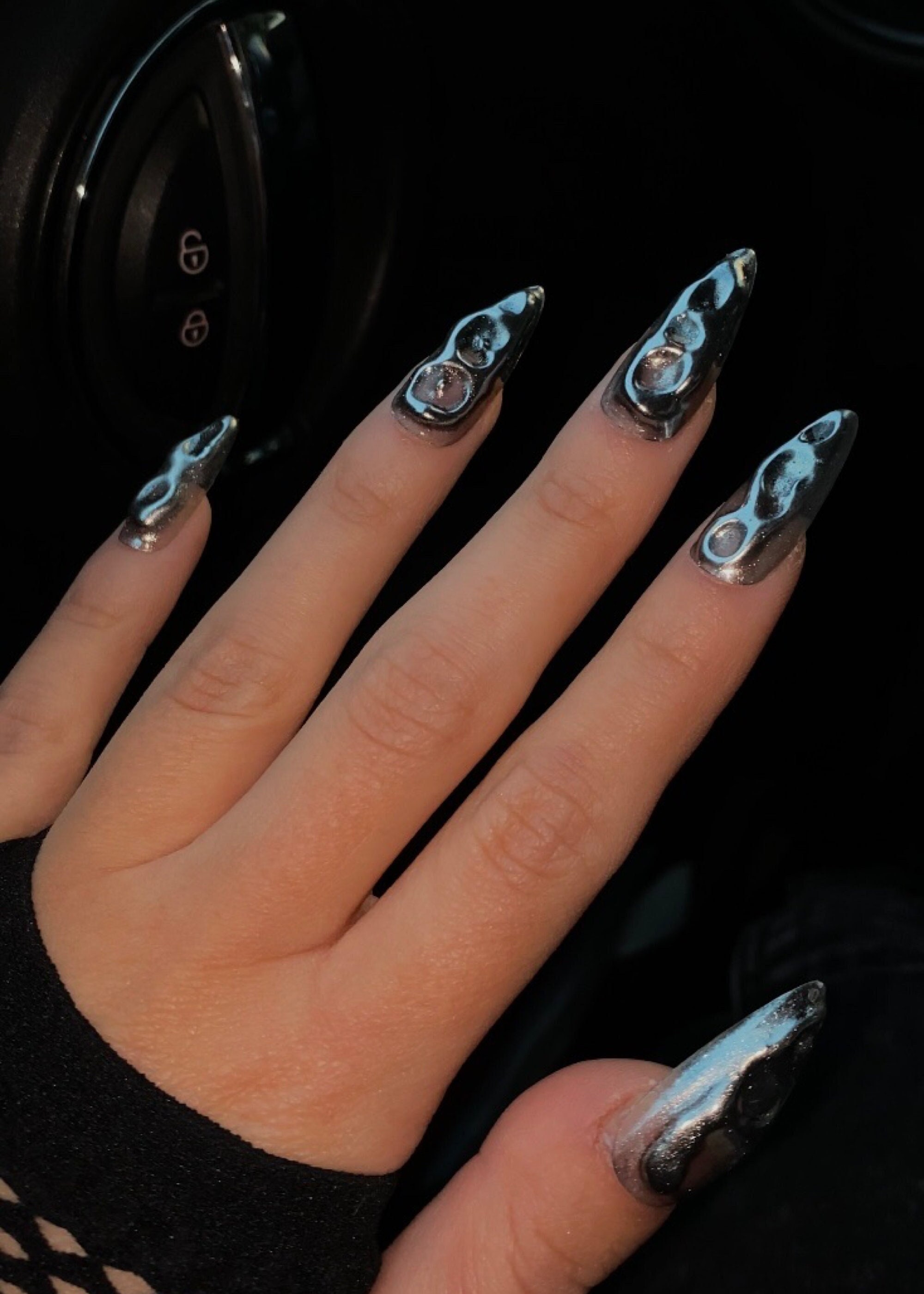 Las uñas de plata cromada 3d presionan sobre las uñas / Prensa de lujo en las uñas / stiletto Uñas falsas / uñas postizas largas / Uñas 3d