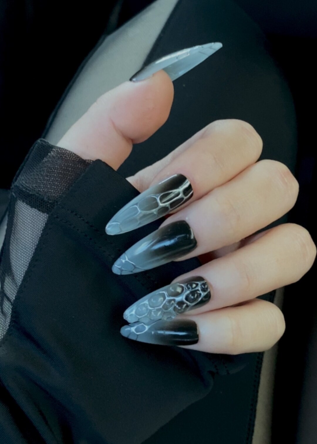 Glossy Black and White Silver 3d Drops Stiletto Press on Nails / Y2k ...