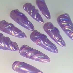 Purple 3d Press on Nails, Iridescent purple Custom Nails, Fake Nails, Clear Nails, Aurora effect nails, square long nails / y2k press on