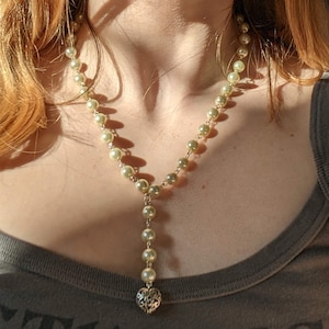 Handmade Pearl Chain Necklace: Coquette Heart Jewelry Gift