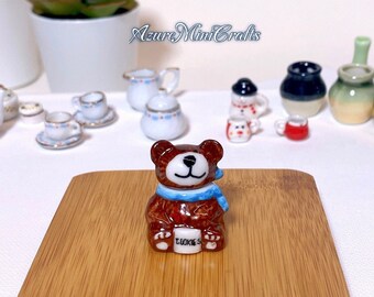 1:12 Miniature Dollhouse Cookie Jar Teddy Bear Kitchen Accessories Modern Ceramic Canister Mini Maileg Doll Modern Miniatures Kitchen