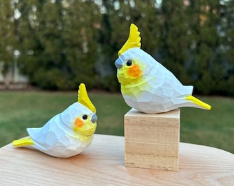 Handmade Wood parrot cockatoo cockatiel Carving Bird Figurine give for kids gift for mother father bird ornaments