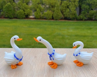 Handmade Glass Goose with blue scarf Miniature | Glass Animal