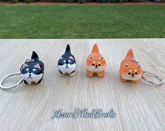 Handmade Wood Carving Dog Figurine | Shiba Inu, Husky, Pet Lover Gift