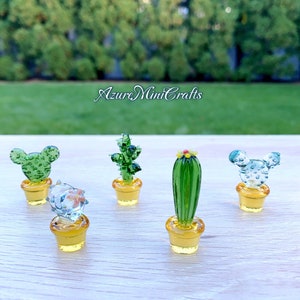 Handmade Mini Glass Cactus Flower Bonzai Miniature Sets | Art Cactus Glass Figurine Glass Plant | Glass Flower Father's Day gift for father