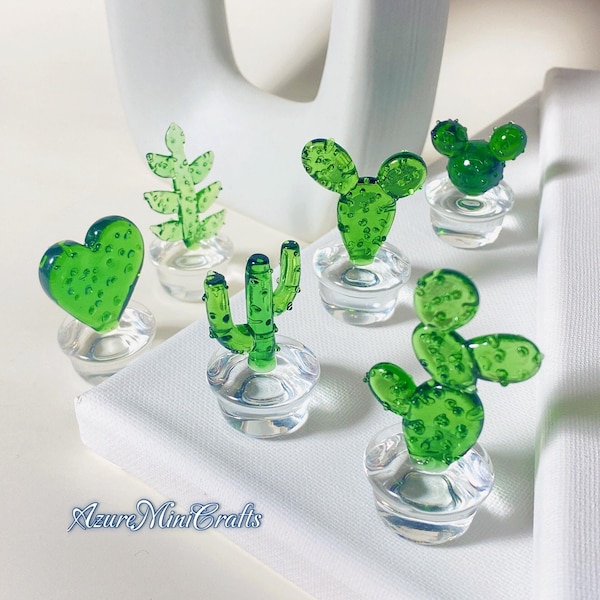 Handmade Minimalism Lovely Glass Cactus Bonzai Miniature | Art Cactus Glass Figurine | Glass Plant father's day gift for father