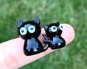 Handmade Glass Cat Miniature | Black Cat Lover Gift
