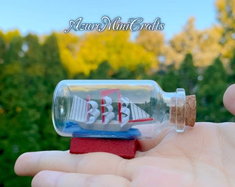 Handmade Miniature Sailing Ship in a Glass Bottle | Nautical Decor