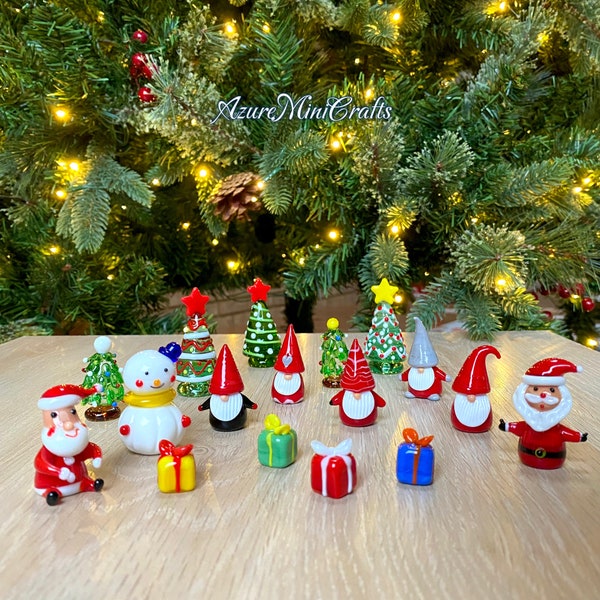 Christmas Theme Fused Glass Figurine | Christmas Tree | Snowman | Christmas Gift | Santa Claus fish tank Ornaments, Aquarium deco glass art