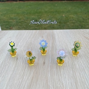 Handmade Glass Flower Miniature | Glass Plant daisy white blue pink Gift for friend family Merry Christmas Christmas gifts
