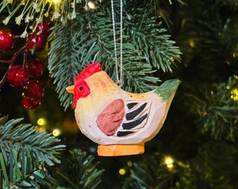 Handmade Wood Chicken Ornament, Rustic Farmhouse Christmas Decor