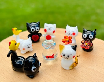 Handmade Glass Cat Miniature | Glass Animal | Cat Charms | Cat Lovers Gift
