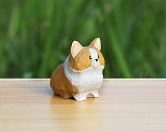 Handmade Wood Carving Dog Figurine |Corgi, White Poodle, Brown Poodle, and Black Poodle  | Home Decor, Gift for Animal Lovers