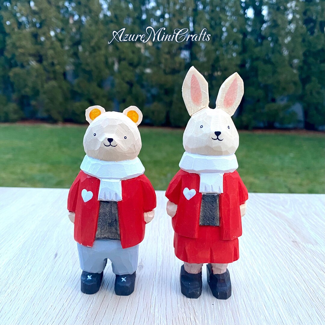 Making in Progress: Handmade Wood Mr. Bear and Ms. Rabbit - Etsy