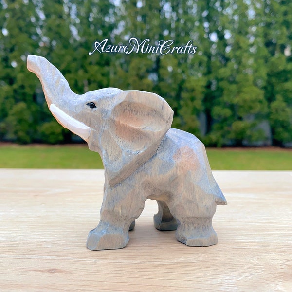 Hand-Carved Wood 4'' Elephant Sculpture | Wood Carving | Wooden Elephant | Sculpture Art