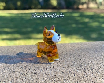 Miniature de chien corgi en verre fait main | Animal en verre | Cadeau pour amoureux des chiens