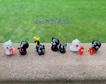 Handmade Glass Cat Miniature | Glass Animal |Twins Cat brother cat sister cat mom cat with child | Cat Lovers Gift |Mother's day gift