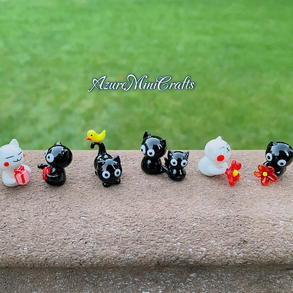 Handmade Glass Cat Miniature | Glass Animal |Twins Cat brother cat sister cat mom cat with child | Cat Lovers Gift |Mother's day gift