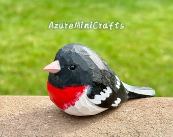 Handmade Wood Carving Bird Figurine Rose-breasted Grosbeak Wooden Sculpture - Eco-Friendly Home Decor Ornament Optional