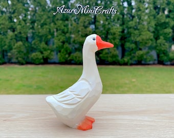 Handmade hand carved Wood white goose Duck home decor Ornament DIY garden Wooden Schulpture
