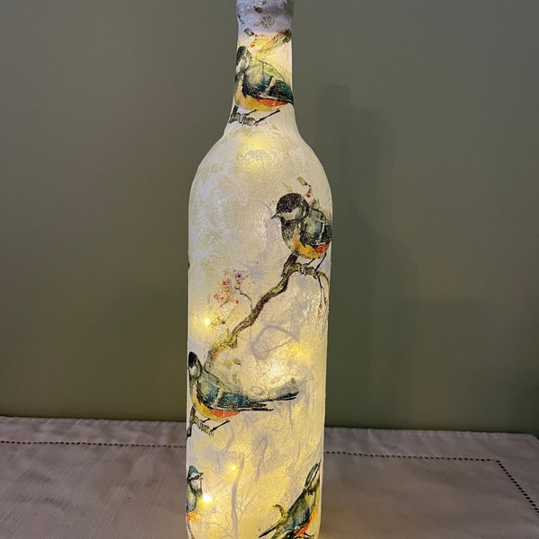 Decorated Bottles - Decoupaged - Birds