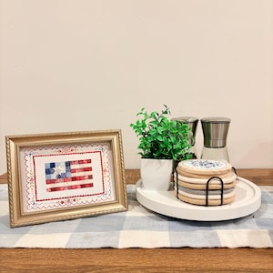 Stars & Stripes | American Flag Quilted Cottagecore Art Print | Simple Watercolor Wall Art | 5x7