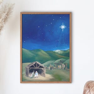 Oh Noche Santa / Impresión de arte cristiano original / Pintura acrílica navideña