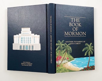 Missionsbezogenes, individuell bemaltes Buch Mormon | Landschaft | Tempel | Missionarisches Geschenk