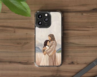 Heavenly Hug Clear Phone Case | Dark Hair | Christian Art | Jesus Embrace
