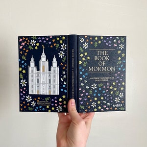 Custom Painted Book of Mormon - Ditsy Floral and Temple | Two-sided | Customizable