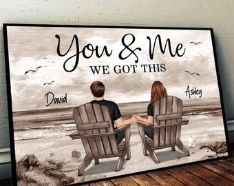 Custom Couple You And Me We Got This Canvas Poster, Couple Beach Landscape Retro Canvas Poster, Anniversary Gift, Couple Home Decor