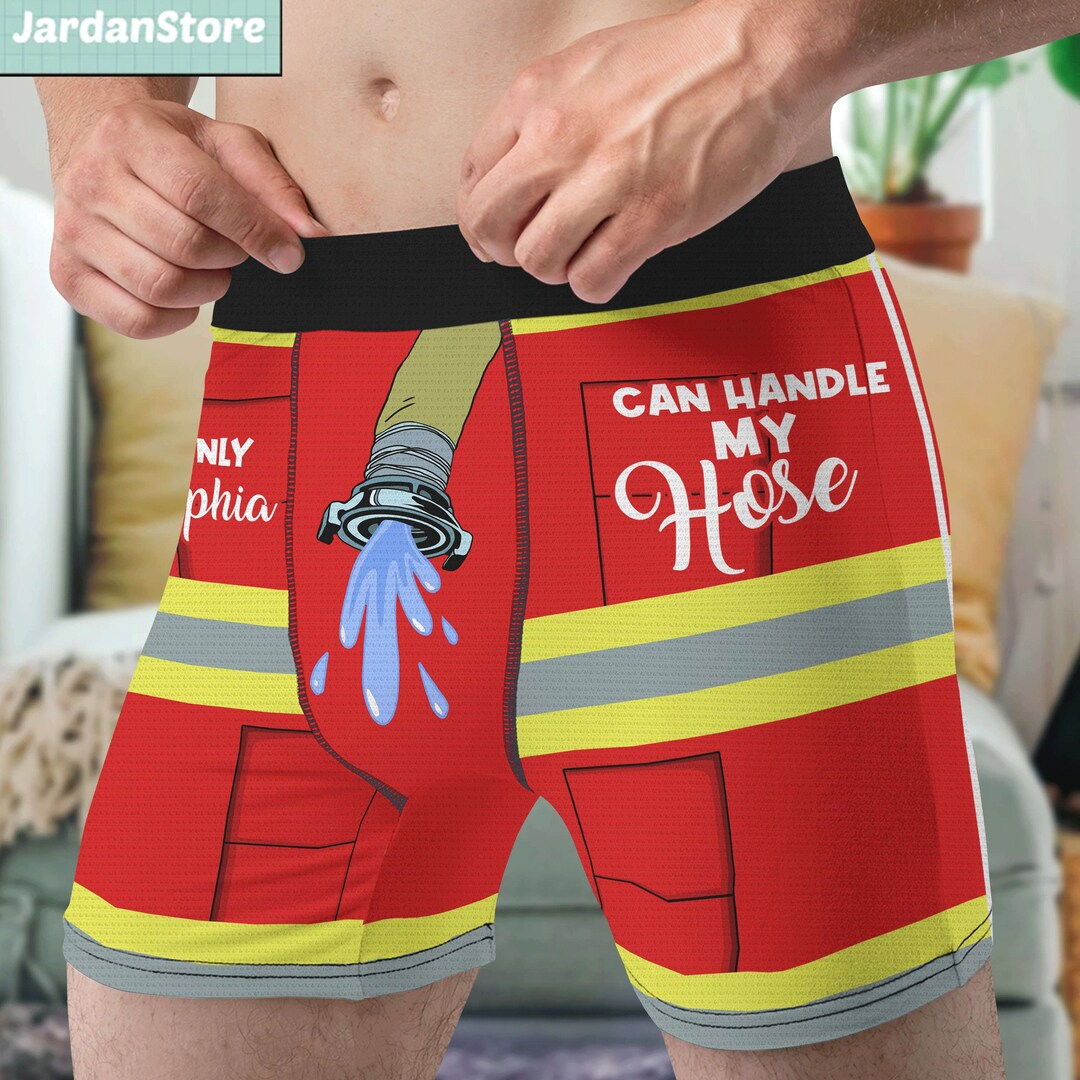 Personalized Funny Fireman Husband Men Boxer Briefs, Only She Can