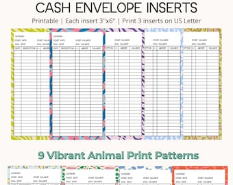 Cash Envelope Inserts Printable Animal Print Color Sinking Fund Label Money Envelope Expense Saving Tracker A6 Budget Binder Budget Planner