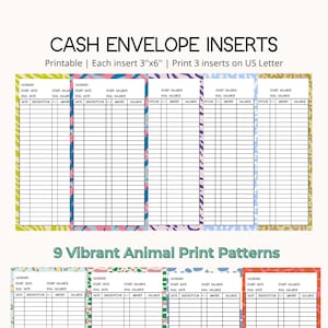 Cash Envelope Inserts Printable Animal Print Color Sinking Fund Label Money Envelope Expense Saving Tracker A6 Budget Binder Budget Planner