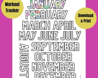 Printable Workout Tracker Daily Exercise Track Monthly Weight Loss Journal Habit Track Fitness Planner Weight Loss Coloring Calendar 2022
