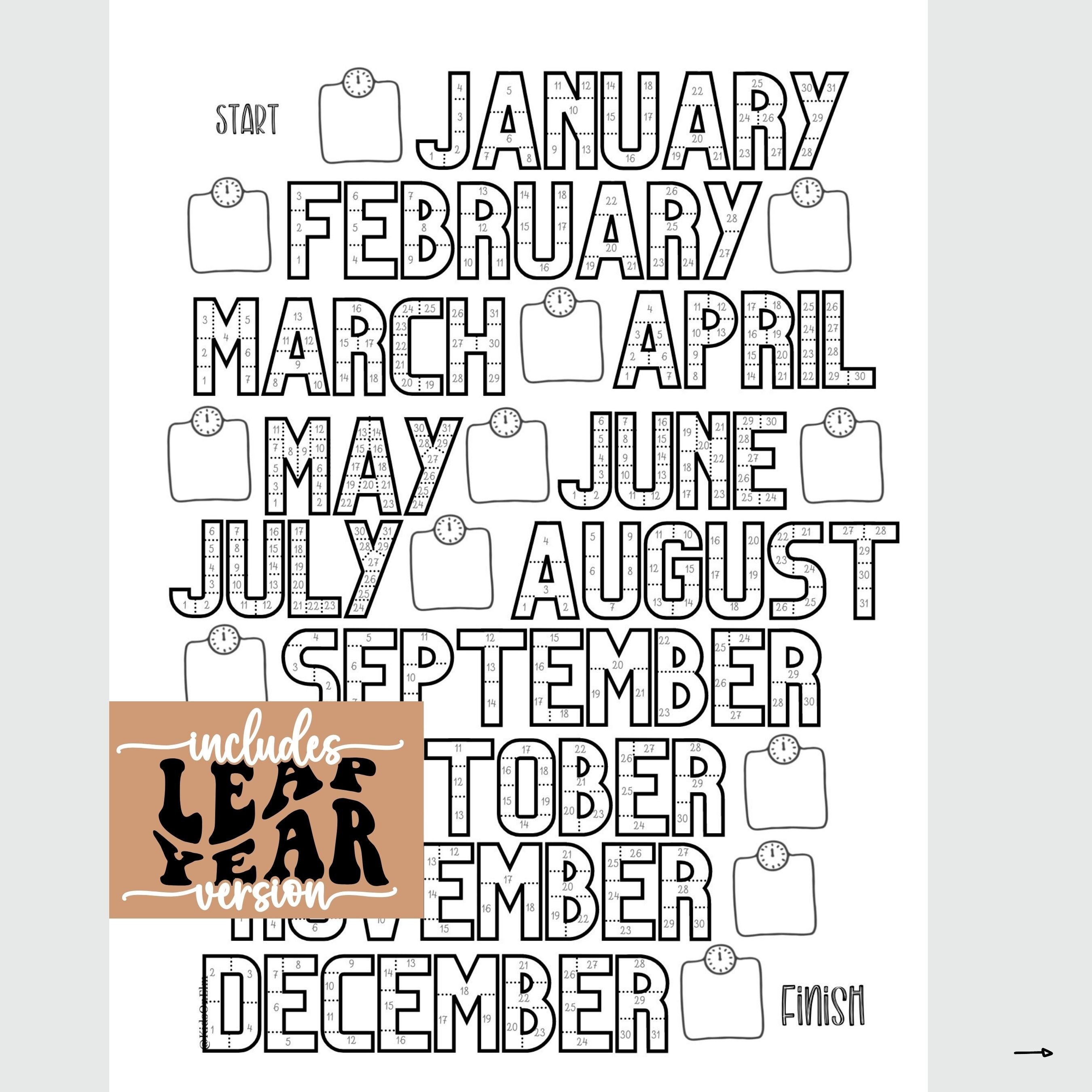 2024 Printable Workout Chart Pounds Lost Coloring Page Digital Planner Insert Daily Exercise Tracker Monthly Weight Loss Journal - Etsy