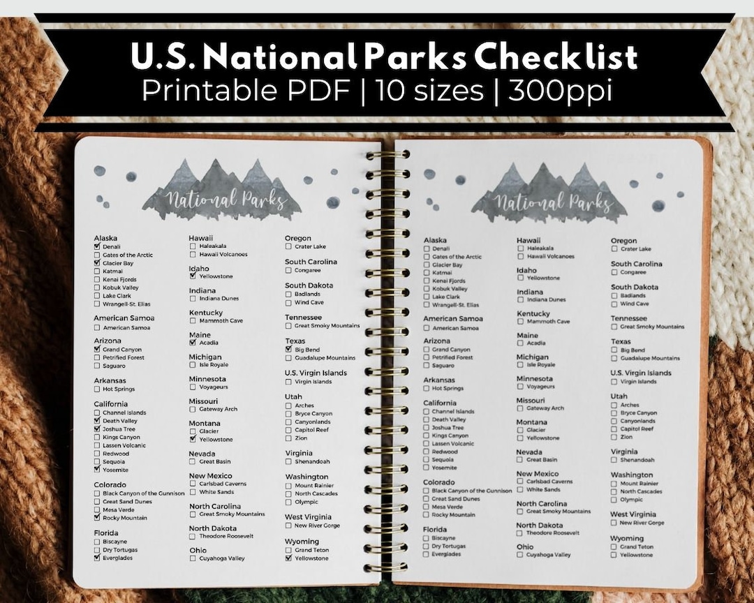 Printable National Parks Checklist, National Park Poster, Travel Poster ...