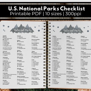 Printable National Parks Checklist, National Park Poster, Travel Poster, Travel Journal, Bucket List, Yellowstone, Zion, Acadia, Wall Art