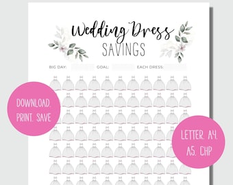 Wedding Dress Savings, Money Tracker, Dollar Challenge, Fund Planner Insert, Printable PDF Sheet, Instant Download PDF, A4 A5 Letter Happy