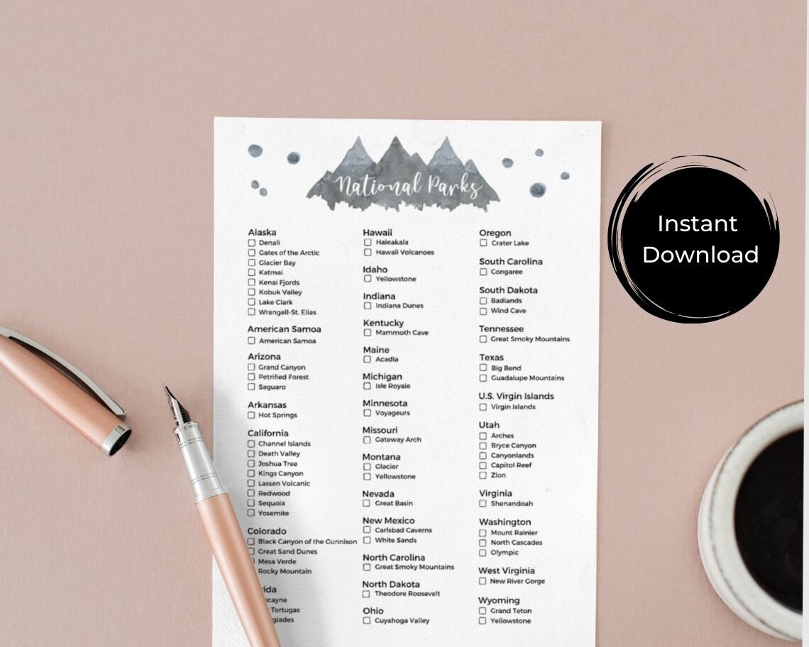 Printable National Parks Checklist National Park Poster - Etsy
