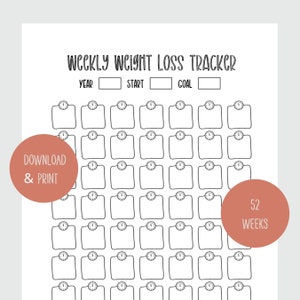 Visual Weight Loss Tracker, Weekly Weight Pounds Log, Habit Tracker, Instant Digital Download, Printable PDF, Weekly 2022, Planner Insert