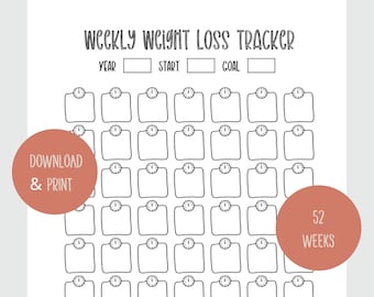 Visueller Gewichtsverlust Tracker, wöchentliches Gewicht Log, Habit Tracker, sofortiger digitaler Download, druckbare PDF, wöchentlich 2022, Planereinlage