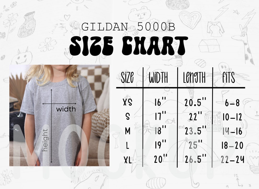 Gildan 500B Size Chart Gildan 5000B Kids Size Chartkid - Etsy