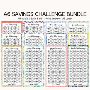 12 Printable Savings Challenge Bundle A6  Saving Tracker A6 Cash Envelope System Cash Stuffing A6 Money Challenge A6 Budget Binder A6 Binder