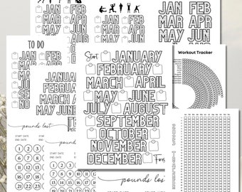 2025 Printable Workout Chart | Pounds Lost Coloring Page | Digital Planner Insert | Daily Exercise Tracker | Monthly Weight Loss Journal
