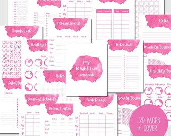 Rosa Abnehm-Journal, Abnehm-Journal, Wellness-Planer, Fitness-Planer Self Care Stimmung Tracker Digitaler Download Druckbare PDF-Einlage