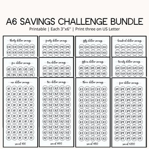 Minimalist Printable A6 Savings Challenge Bundle A6 Saving Tracker A6 Cash Envelope System Cash Stuffing A6 Money Challenge A6 Budget Binder