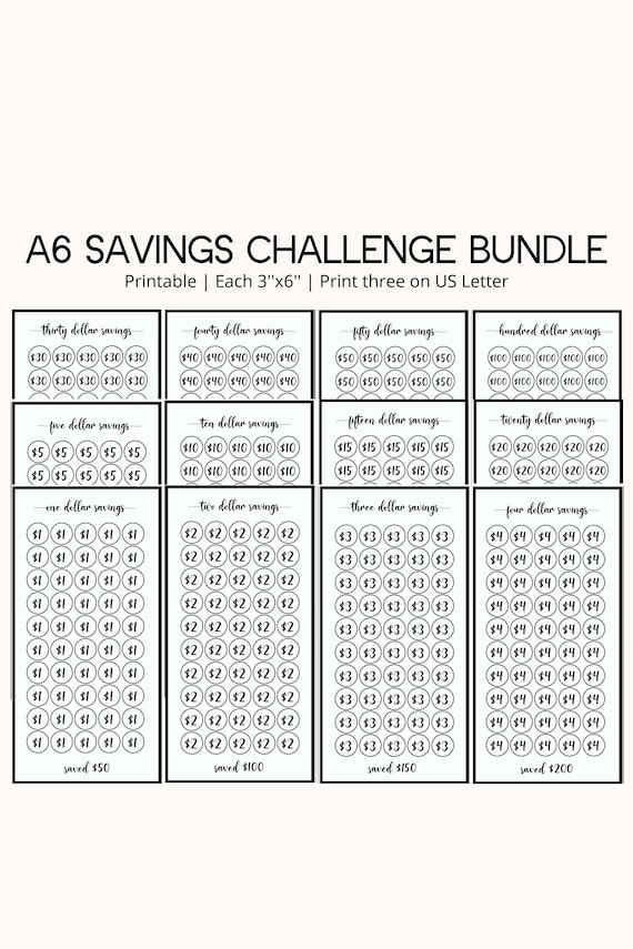 Minimalist Printable A6 Savings Challenge Bundle A6 Saving