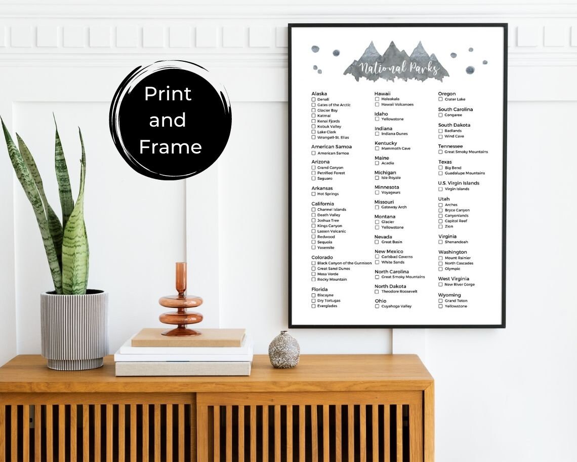 Printable National Parks Checklist National Park Poster | Etsy