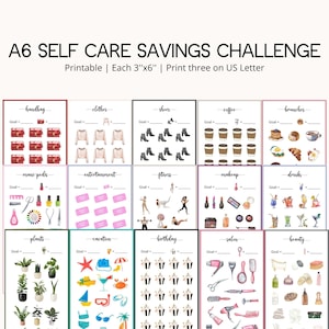 15 Self Care Printable Savings Challenge Bundle A6 Saving Tracker A6 Cash Envelope System Cash Stuffing A6 Money Challenge A6 Budget Binder